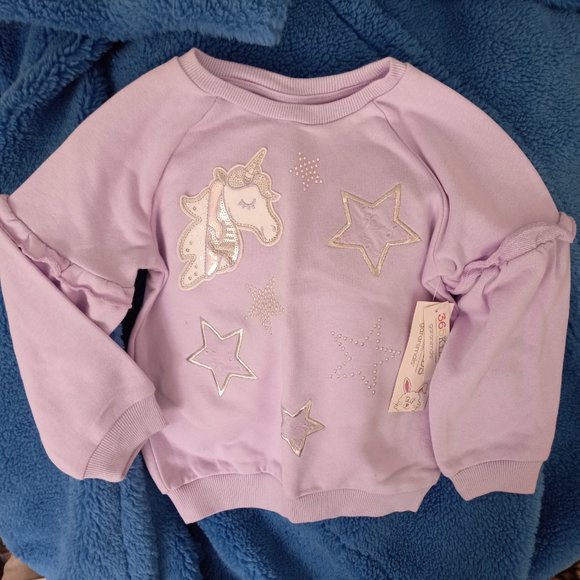 Girls Lavender Sequin Unicorn Ruffle Jersey Top NWT - Picture 2 of 5